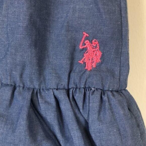 U.S. Polo Assn Girls 4T Sleeveless Dress Blue Floral Embroidery bubble hem - Picture 2 of 6